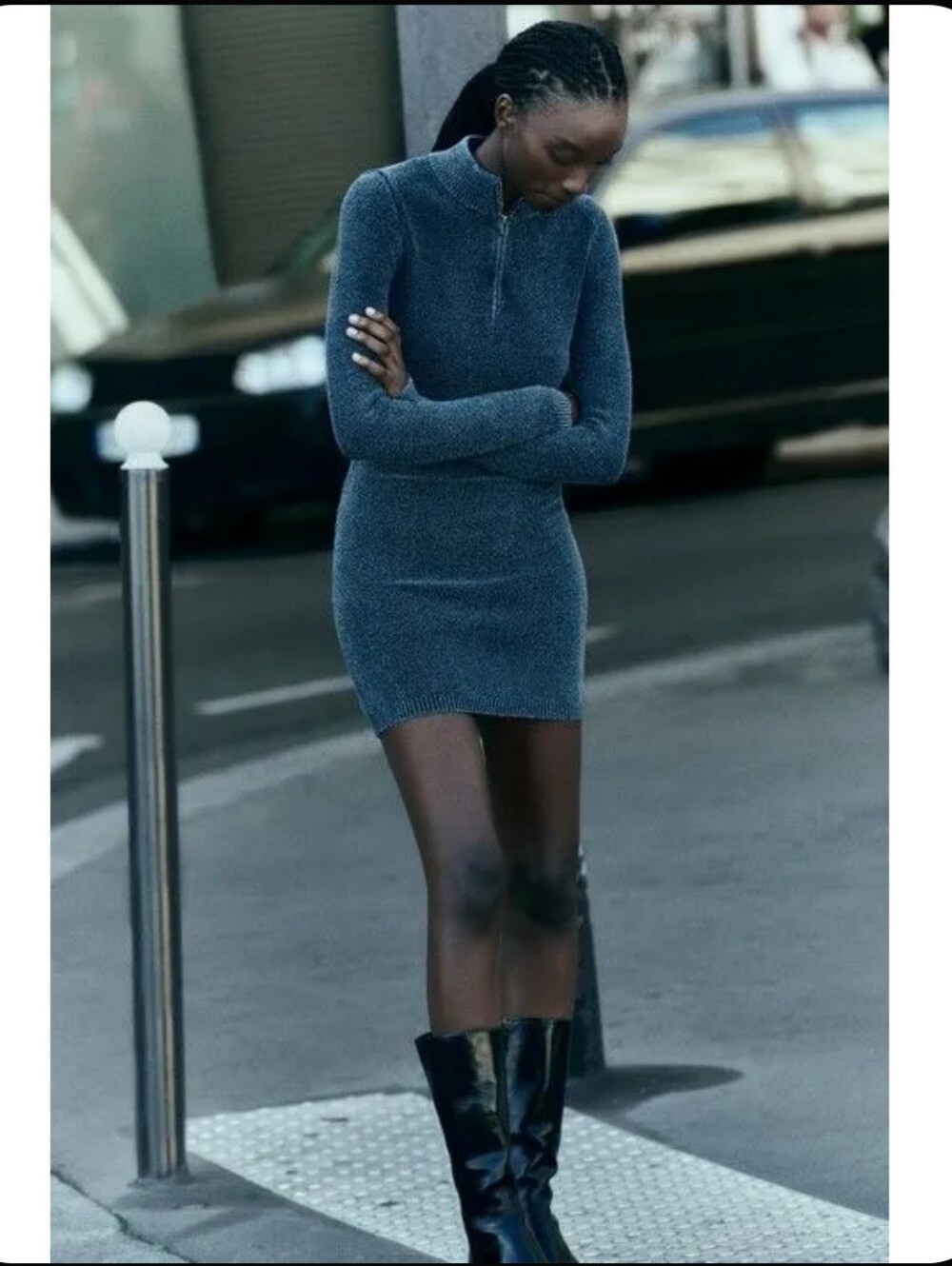 ZARA Acid Wash Knit Mini Dress In Denim Blue - Picture 7 of 12